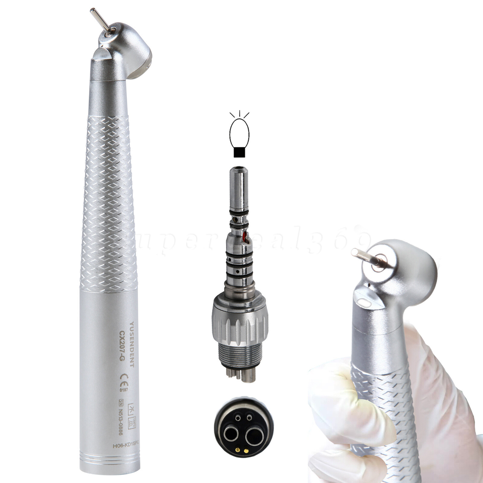 COXO Dental Fiber Optic LED 45 Degree Handpiece /Swivel Coupler 6 Hole Fit KAV