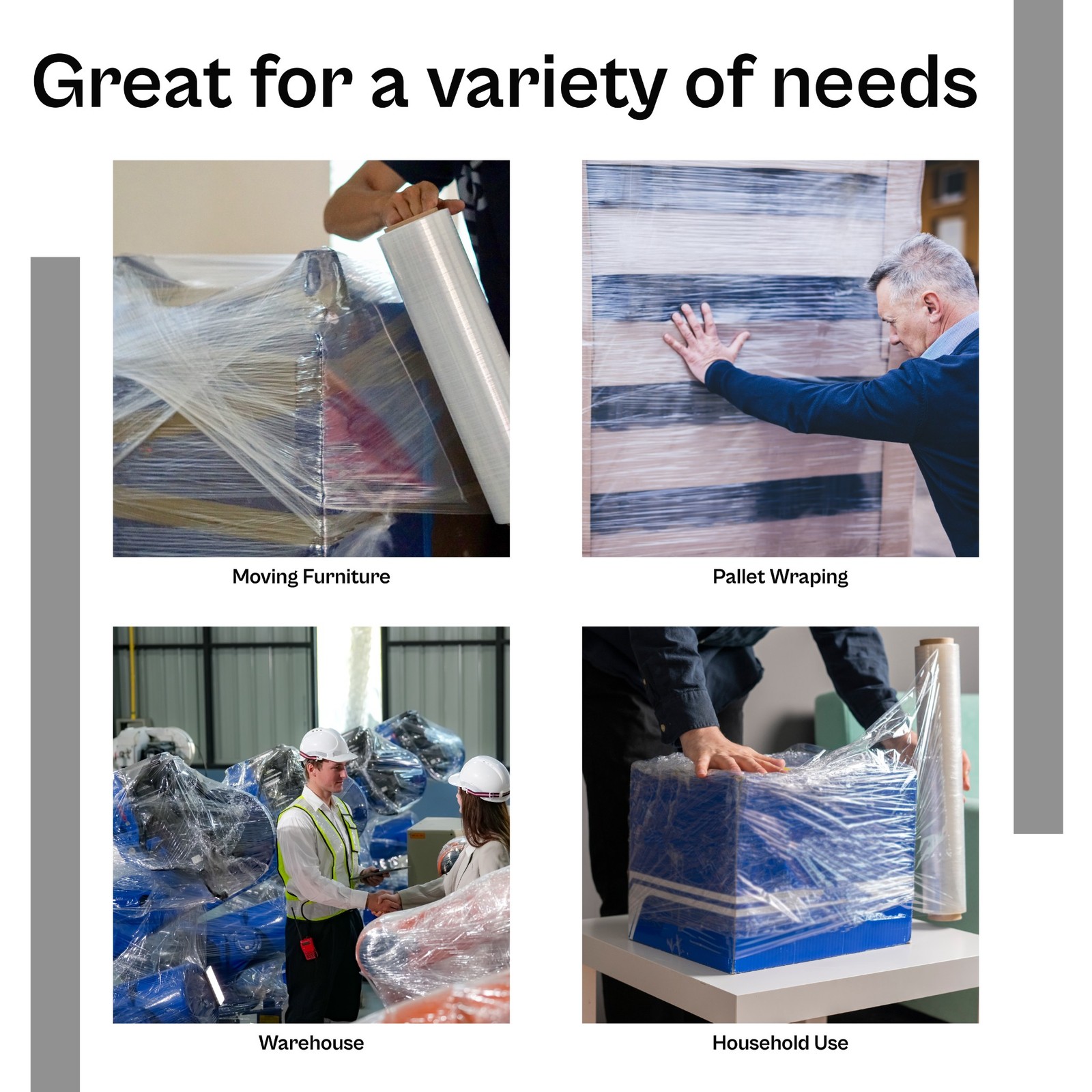 4 Rolls 18″x1000′ Cast Packing Stretch Film Shrink Hand Wrap (120 Ga) Dark Black