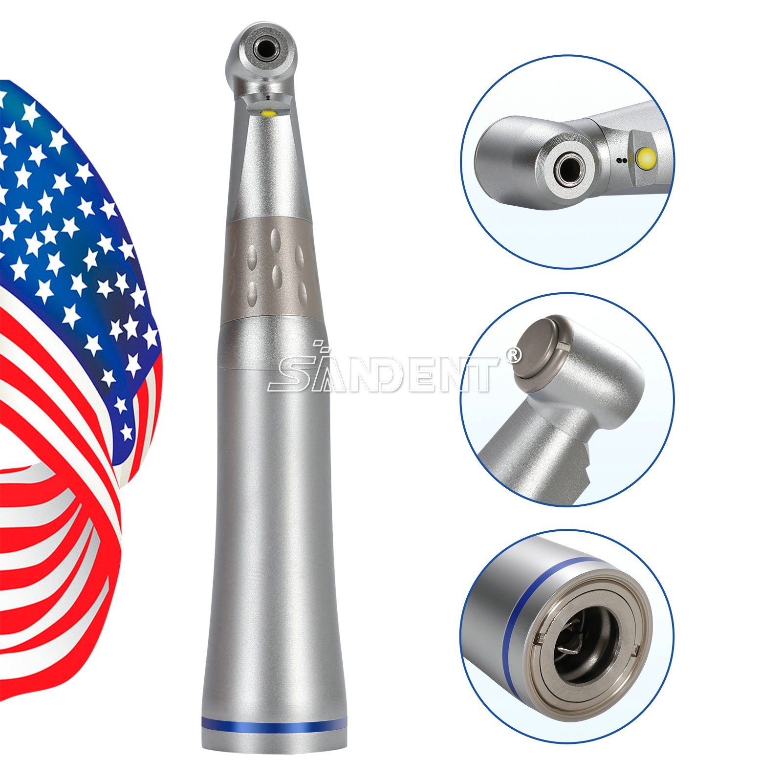 SANDENT Dental 1:1 LED Contra Angle Handpiece E-generator Push button Inner dt