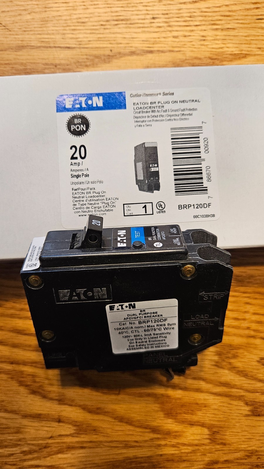 Eaton BRP 20A, 15A 1-Pole Circuit Breaker AFCI/GFCI/COMBO