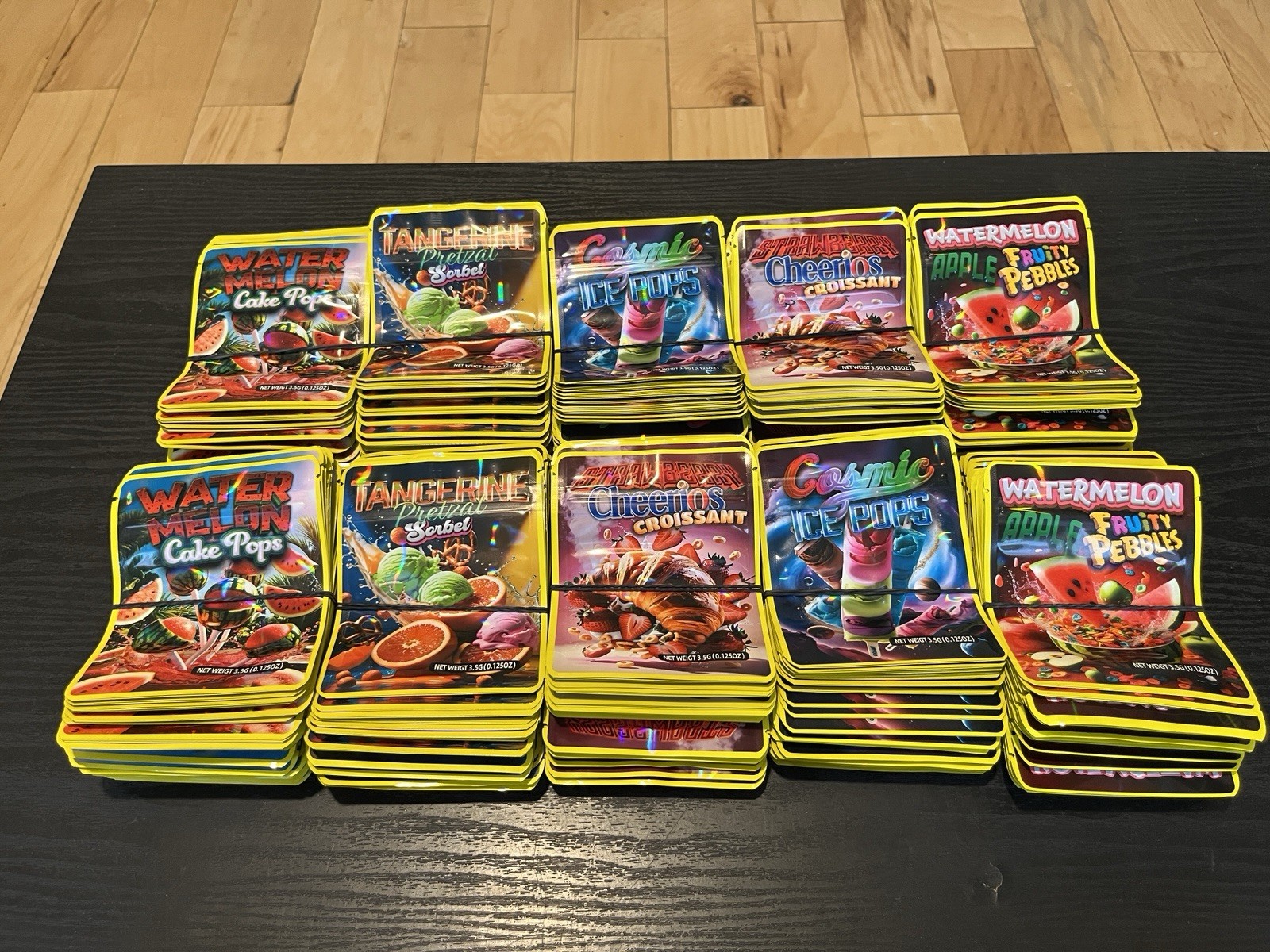 500pc Mixed 3.5g Mylar Bags 5×4 Inch 5 Different Premade Designs