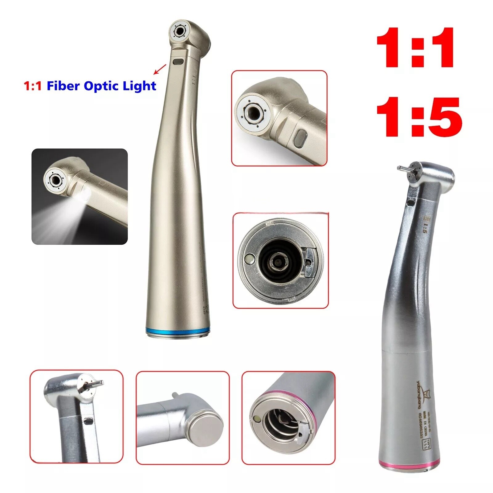 Dental 1:5 1:1 Fiber Optic LED Contra Angle Electric Handpiece Fit KaV NSK COXO