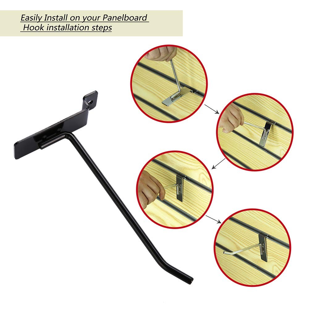 Dazzling Displays 12pcs Slatwall Hooks 4in 6in Metal Black Set