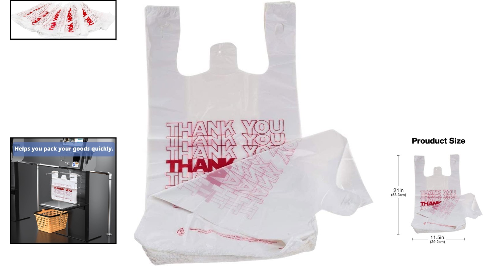 Bulk 100 Pack Reusable Plastic Bags – Stylish ‘Thank You’ Print for Any Occasion