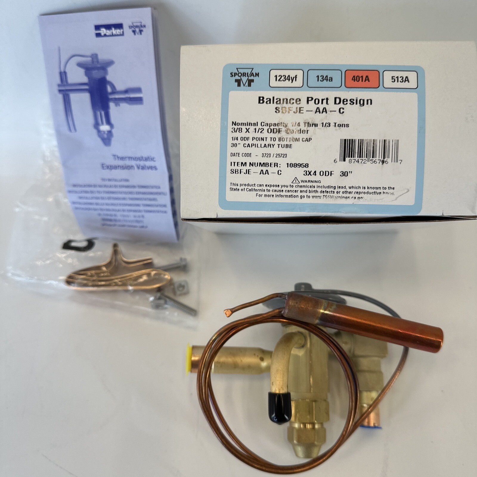 Sporlan 108958 Thermal Expansion Valve SBFJE-AA-C 30” Capillary Tube Genuine OEM