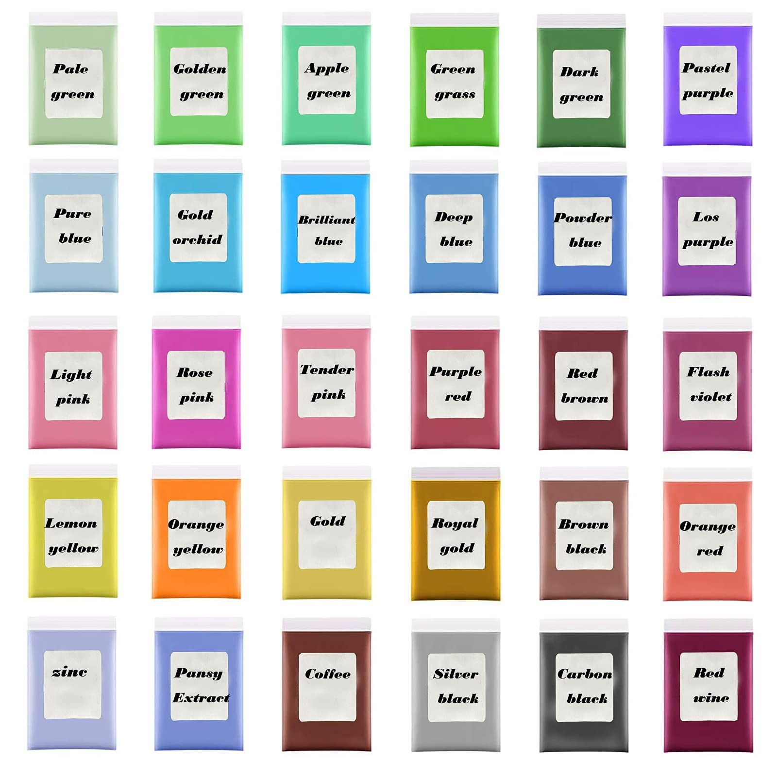 Mica Powder, 30 Color Pigment, Natural Cosmetic Grade Shimmer 30 Bag