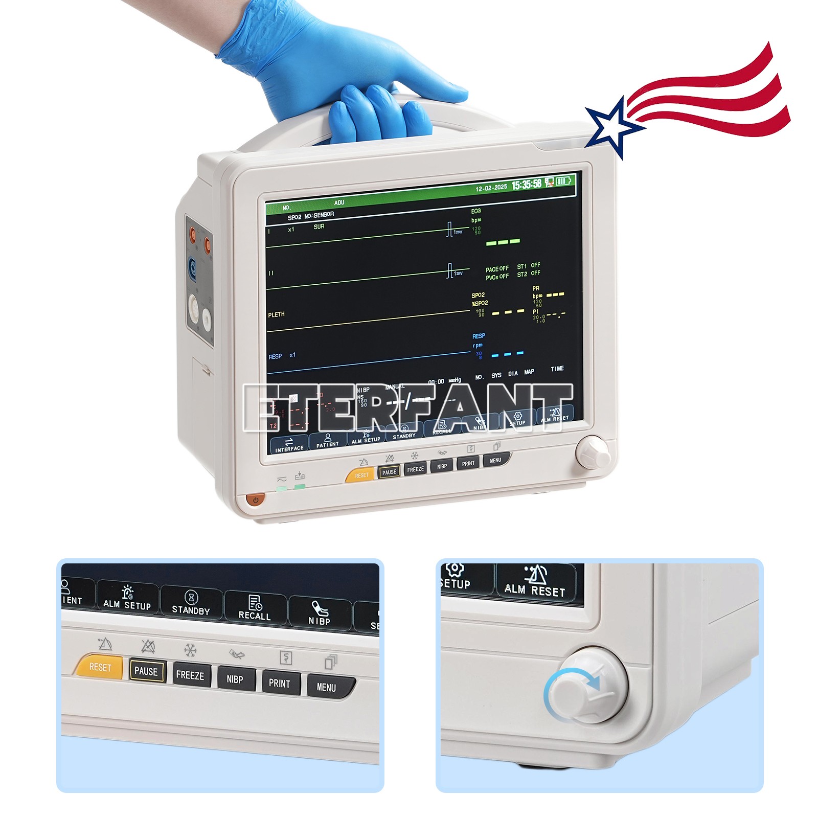 12″ Patient Monitor ICU CCU Vital Sign For Hospital ECG NIBP RESP TEMP SPO2 PR