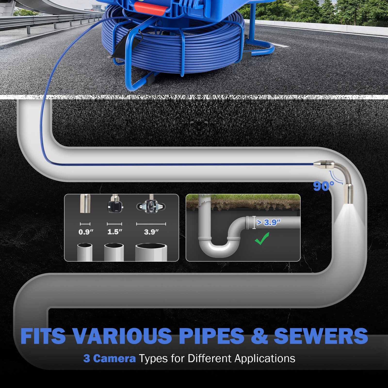 9 In Self-Leveling Sewer Camera 50m/164ft Pipe Inspection Camera w 512Hz Locator