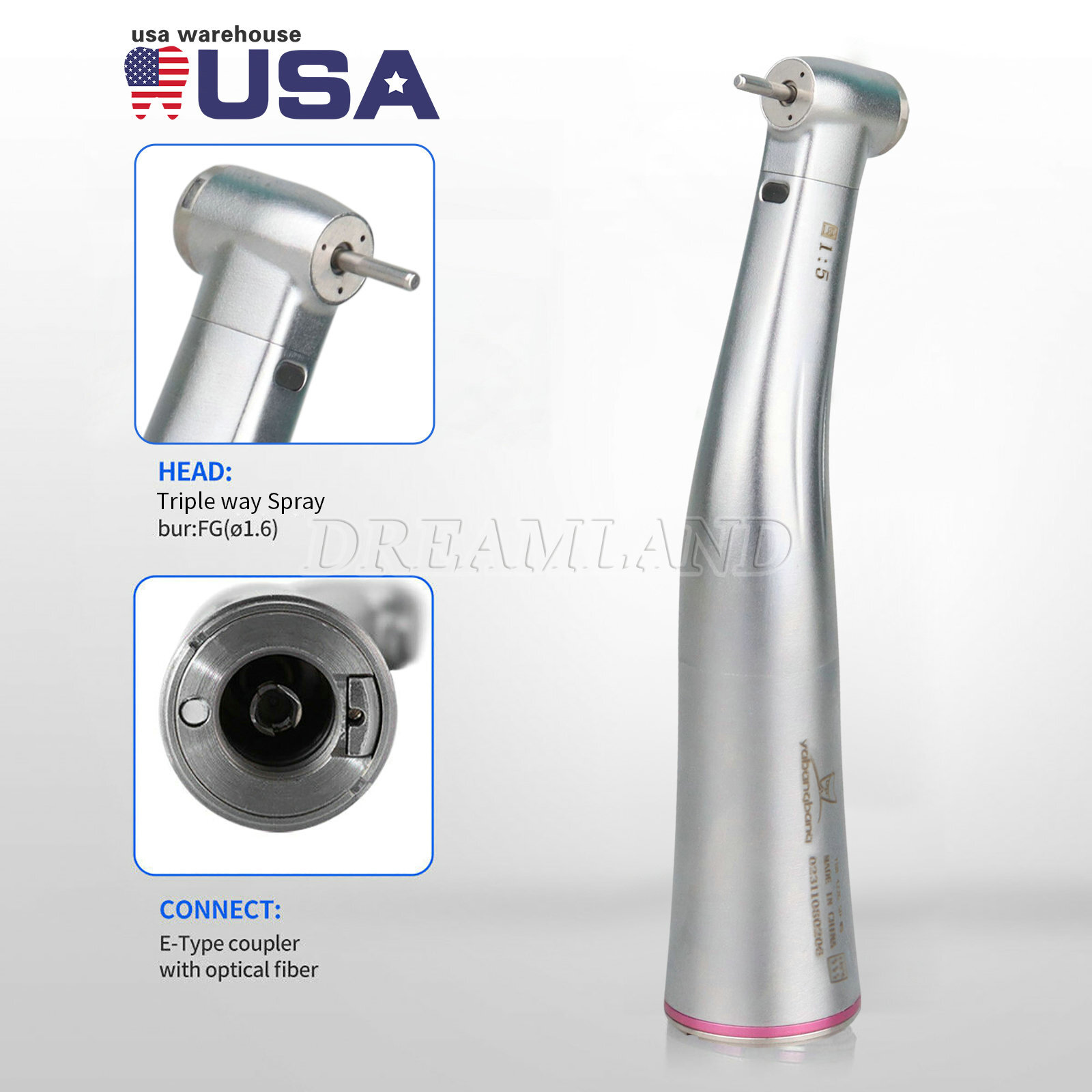Dental Internal water spray 1:5 LED Optic Fiber Contra Angle Handpiece fit NSK R