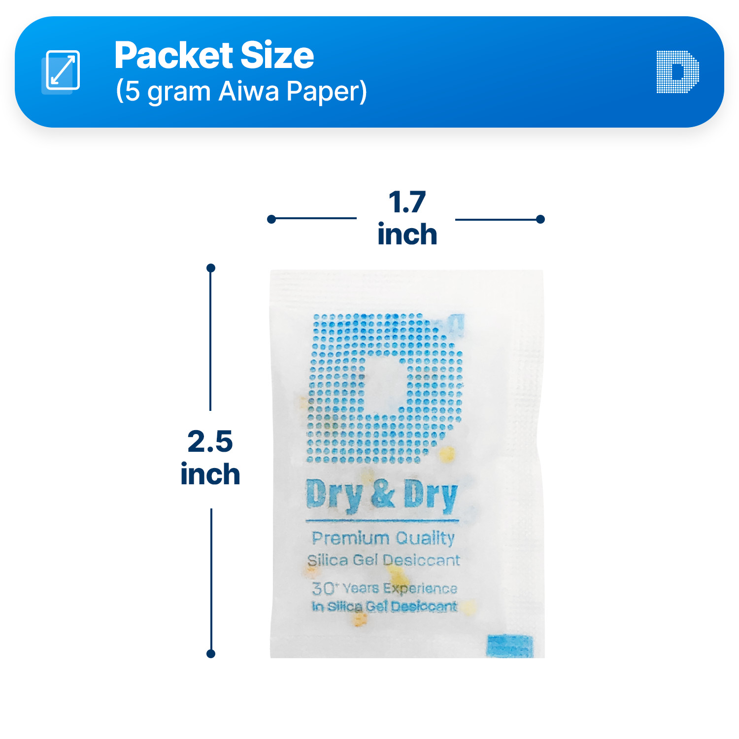 5 gram X 60 Packets “Dry & Dry” Food Grade Orange Indicating Silica Gel Packets