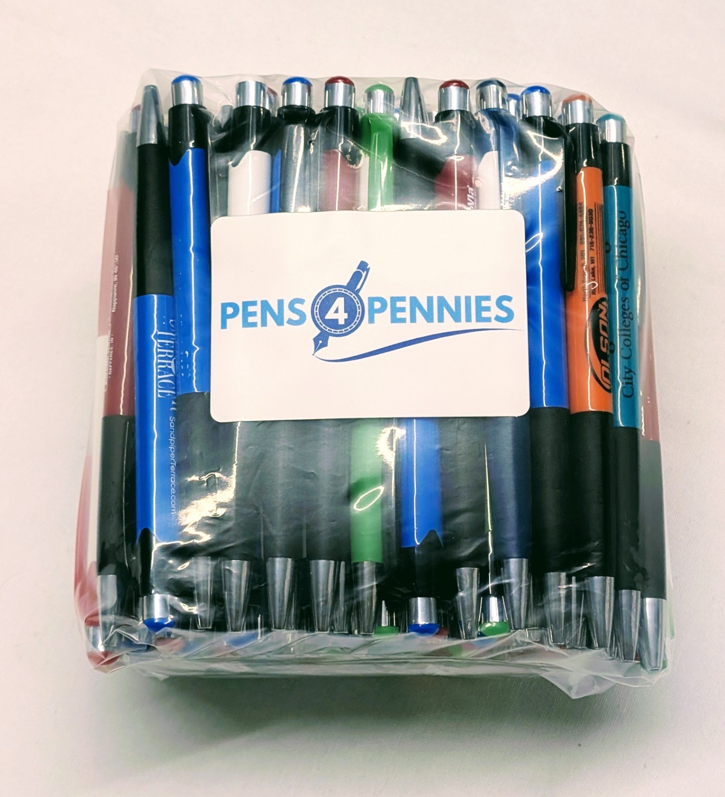 100ct Bulk Lot Misprint Rubber Grip Click Pens MARDI GRAS Hub Pen: MULTI COLOR