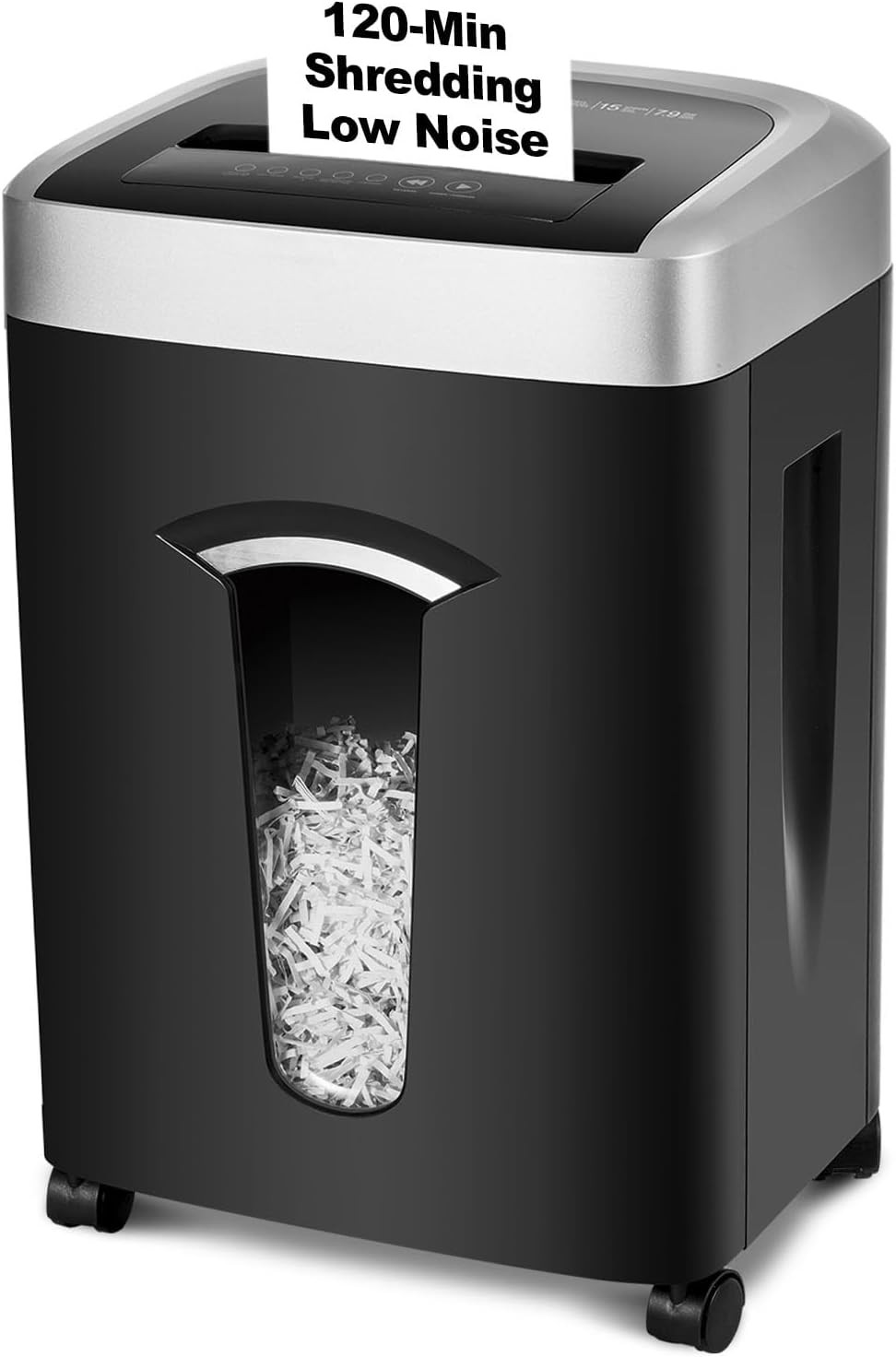 120-Minute Paper Shredder – 15-Sheet Capacity, 30L（7.9 Gallon） Bin, 58Db Quiet O