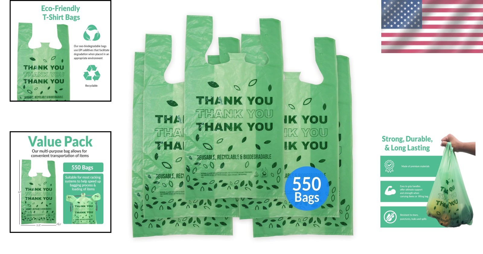 Bulk Biodegradable Thank You Bags 11.5″x6.5″x22″