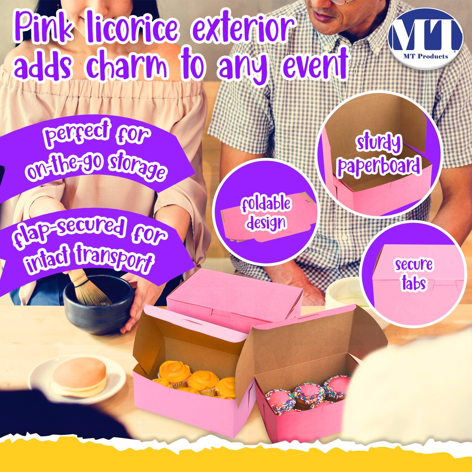MT Products 8″ x 5″ x 3.50″ Clay Coated Pink Bakery Boxes Non-Window – 25 Pieces