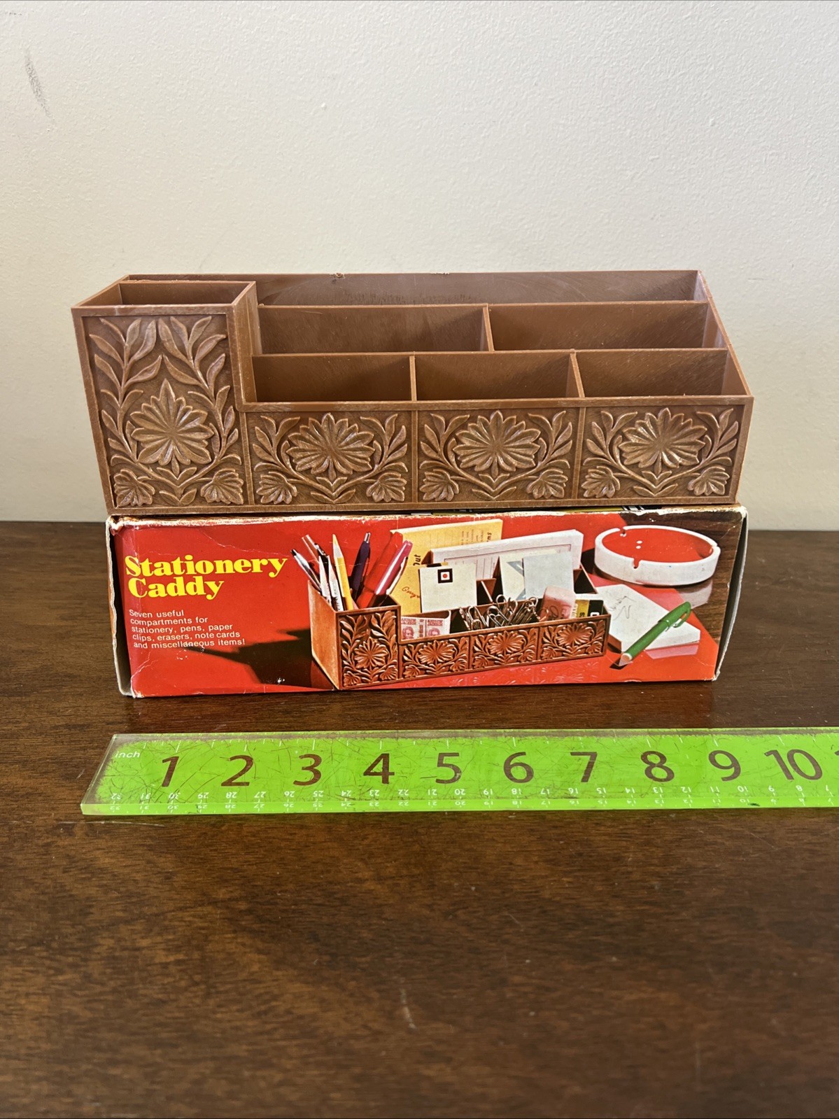 Vintage Plastic Faux Wood Stationary Caddy Hong Kong New NOS B And E Sales