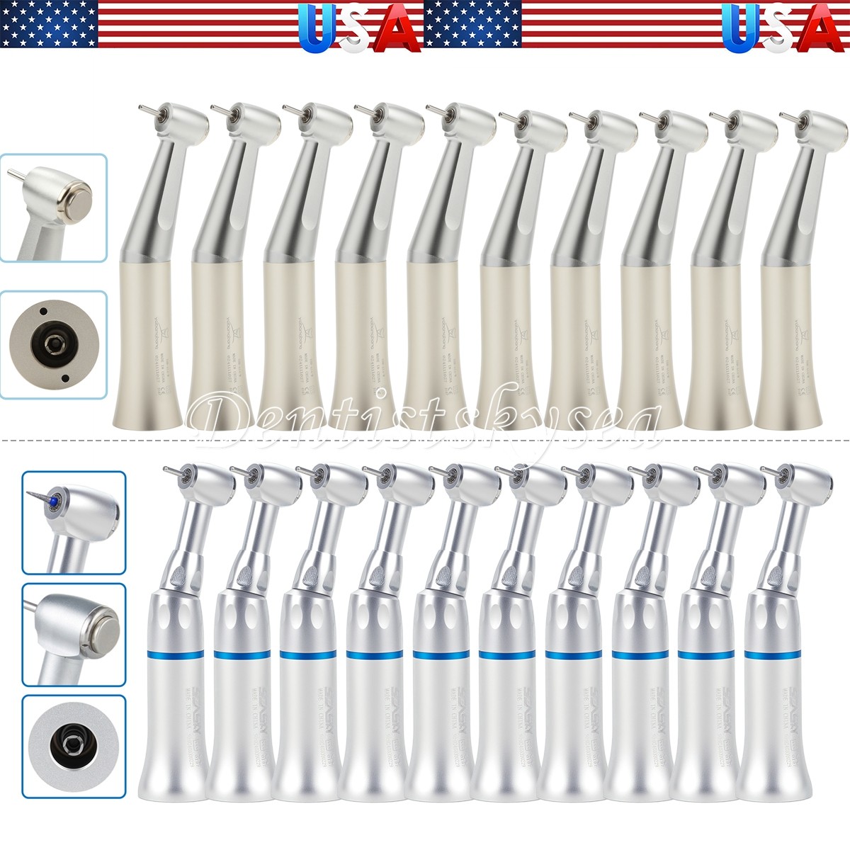 Dental Low Speed Handpieces Contra Angle Push Button E-Type fit FG 1.60mm Burs
