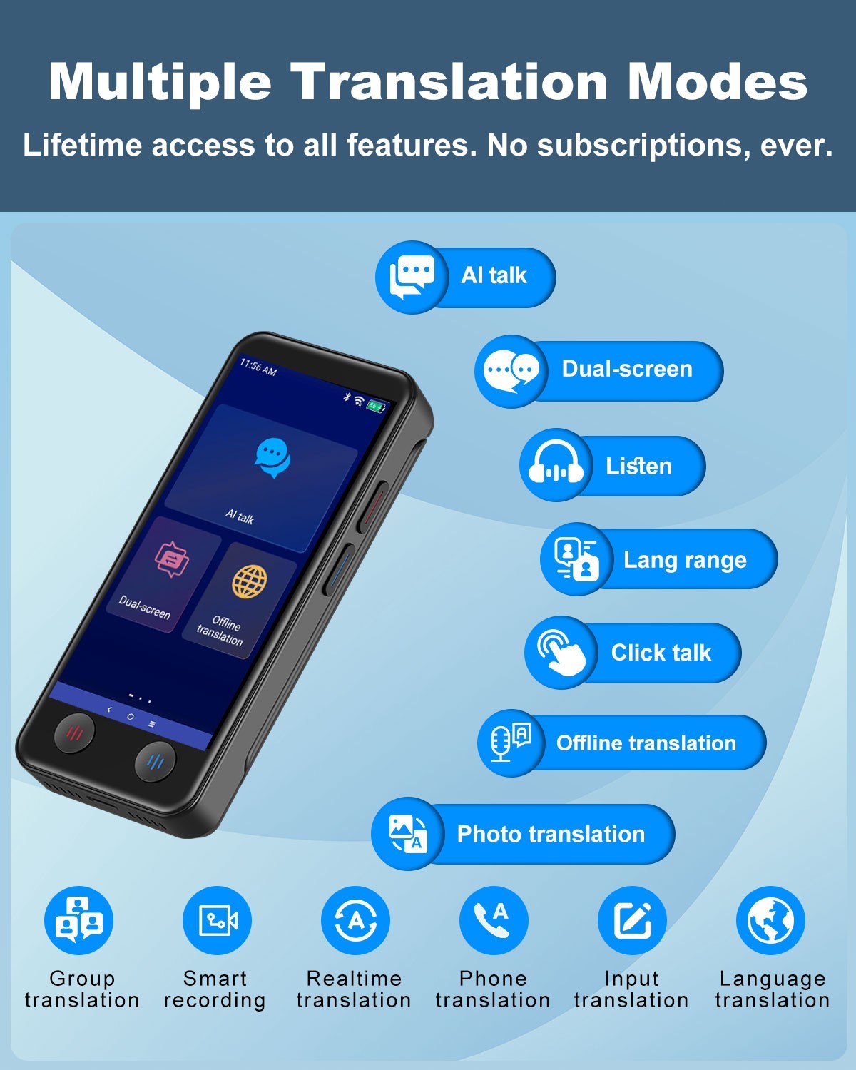 iTour D-Pro AI Dual-Screen Translator, Detachable, Real-Time Voice Translator