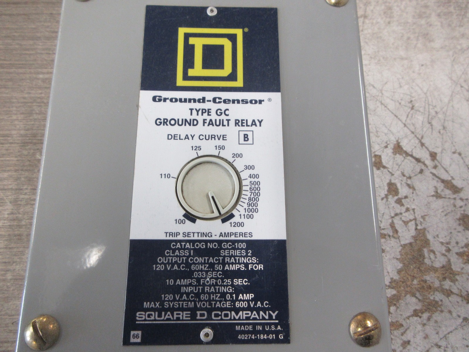 Square D Ground-Censor Type GC Ground Fault Relay GC-100 Ser. 2 Used