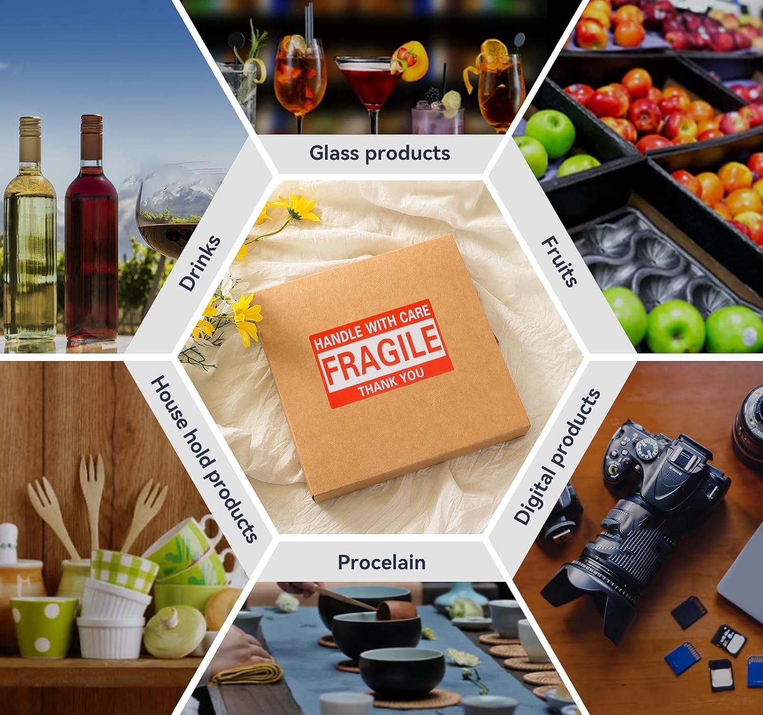 500 Large 3×5 Fragile Handle with Care Thank You Labels Stickers Free Shipping