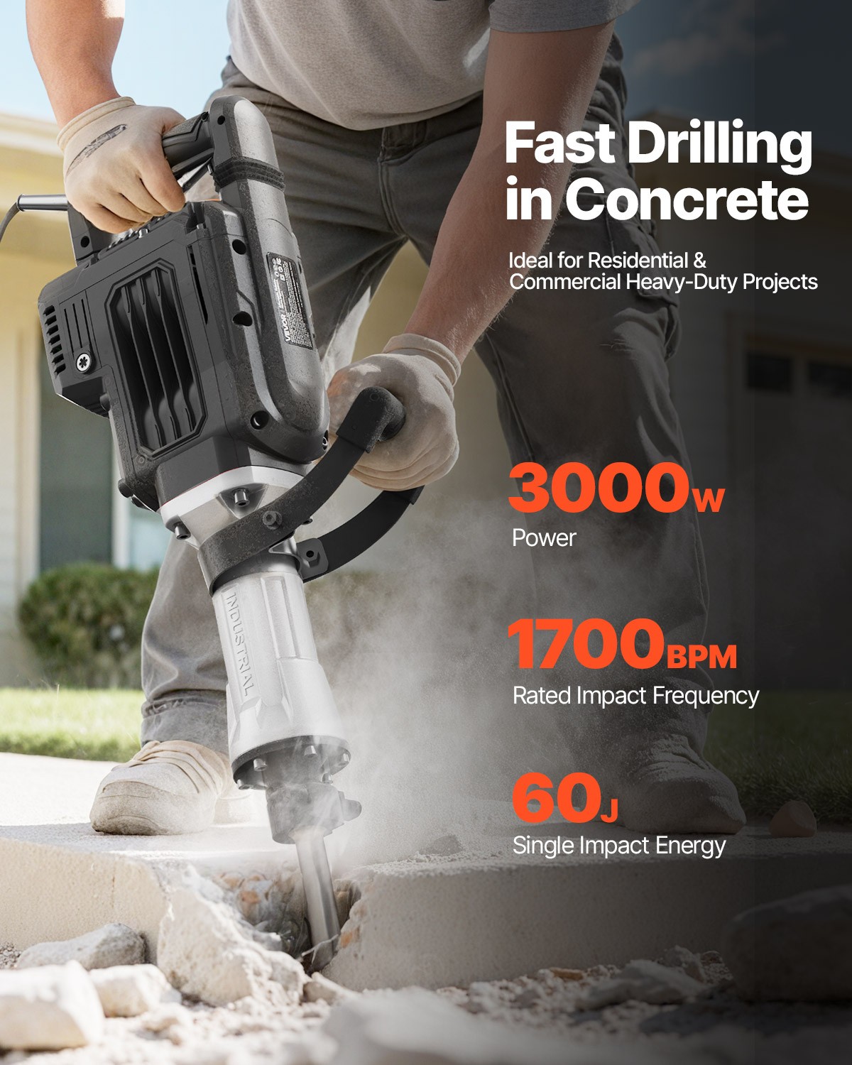 VEVOR Demolition Jack Hammer Electric Concrete Breaker 3000 W 1700 BPM a Chisel