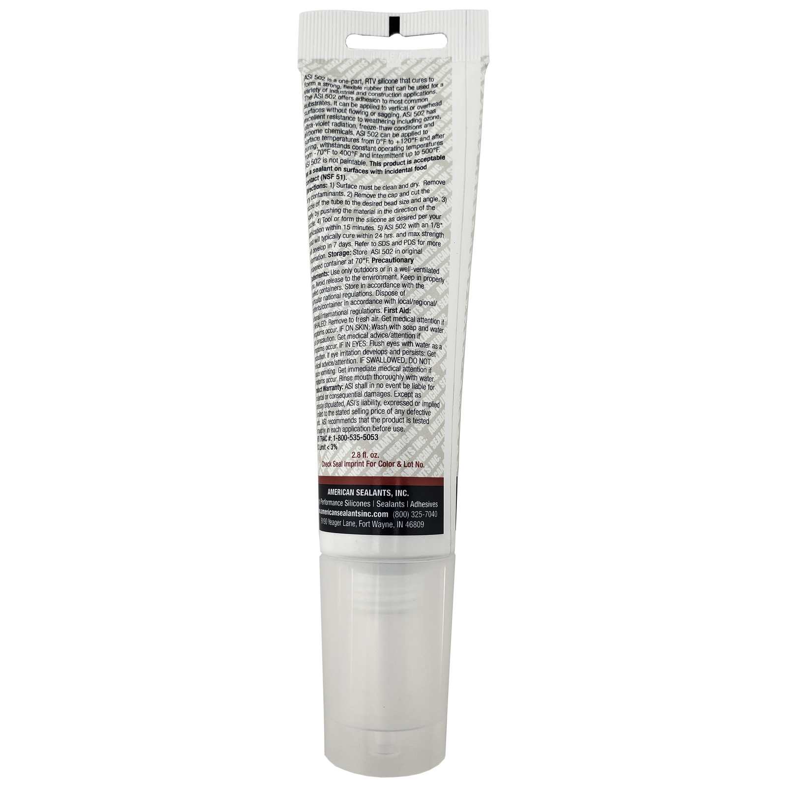 ASI 502 Black Food Grade 100% RTV Silicone Sealant – 2.8 Oz Squeeze Tube