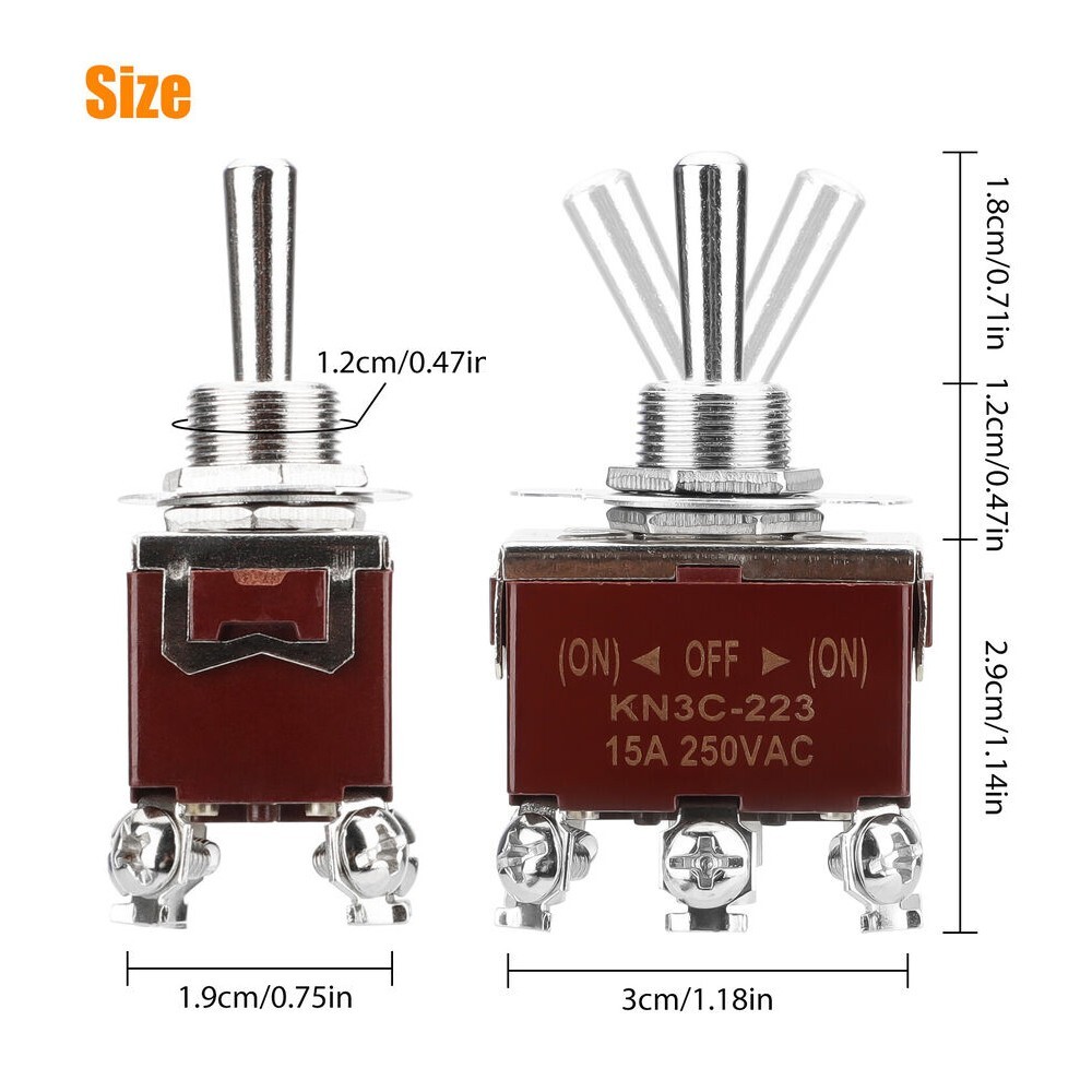3X 3 Position 6Pin Toggle Switch Heavy Duty 20A 125V/15A 250V DPDT (ON)-OFF-(ON)