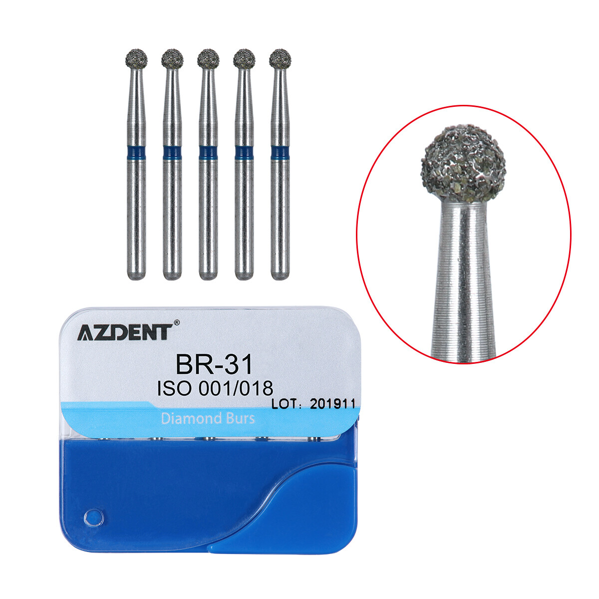 100piezas 20tipos Fresas de diamante medianas dentales FG 1.6 mm Bur BR/TR/TF/EX