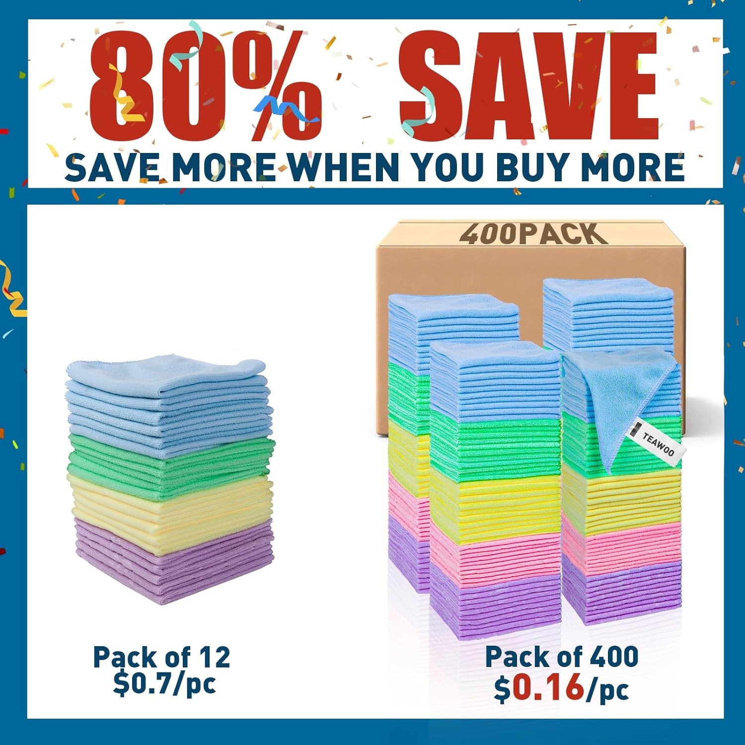 Bulk Microfiber Towels – 400 Pack, Cleaning Cloths, (12×12 in)