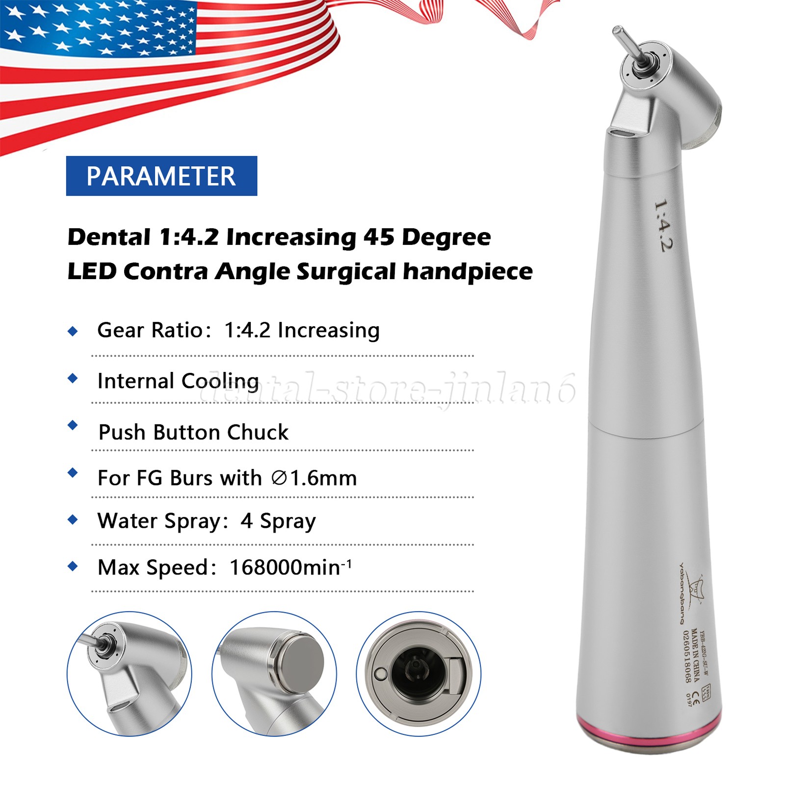 Dental Optic Fiber LED 1:4.2 Increasing Handpiece 45°Angle Head External Channel