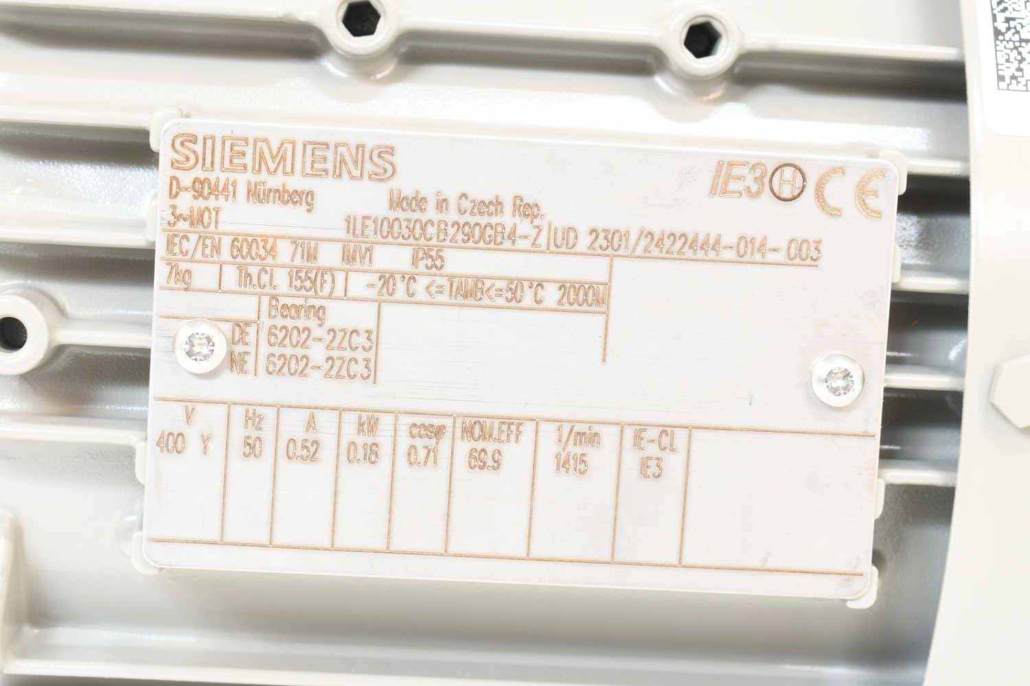 SIEMENS 1LE1003-0CB29-0GB4-Z, H03+H07+M11+M1Y+S05+Y99, Low-voltage motor, 0.18kW