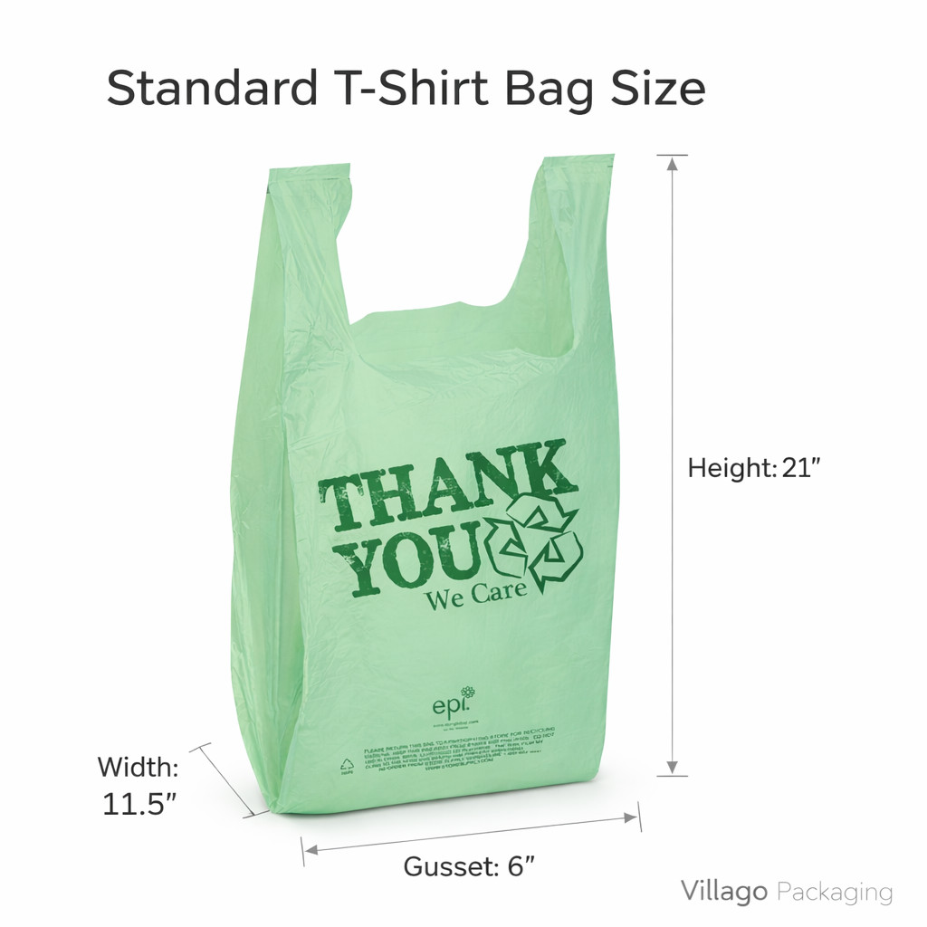 EPI Biodegradable Thank You T-Shirt Bags 11.5x6x21 Green 0.55mil 100-1000