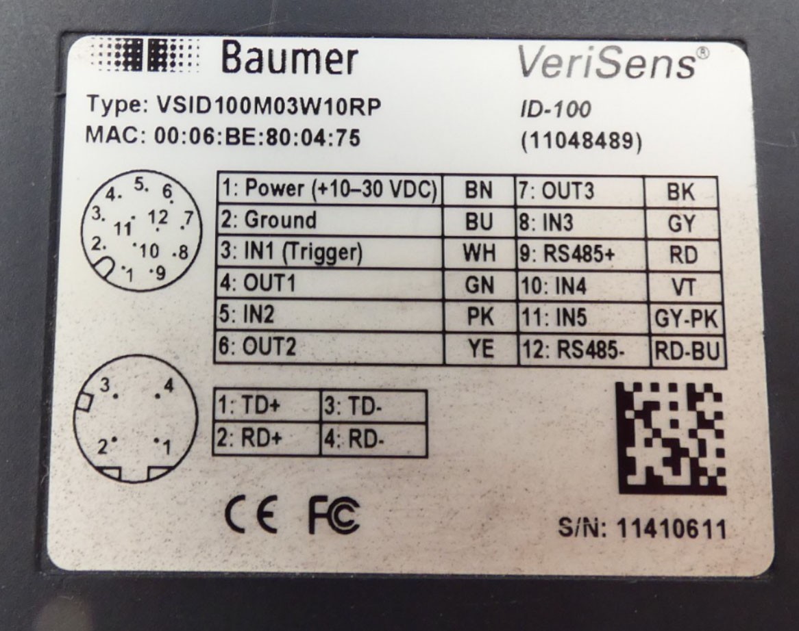 Baumer VeriSens VSID100M03W10RP Industrial Imaging Sensor -Unused-