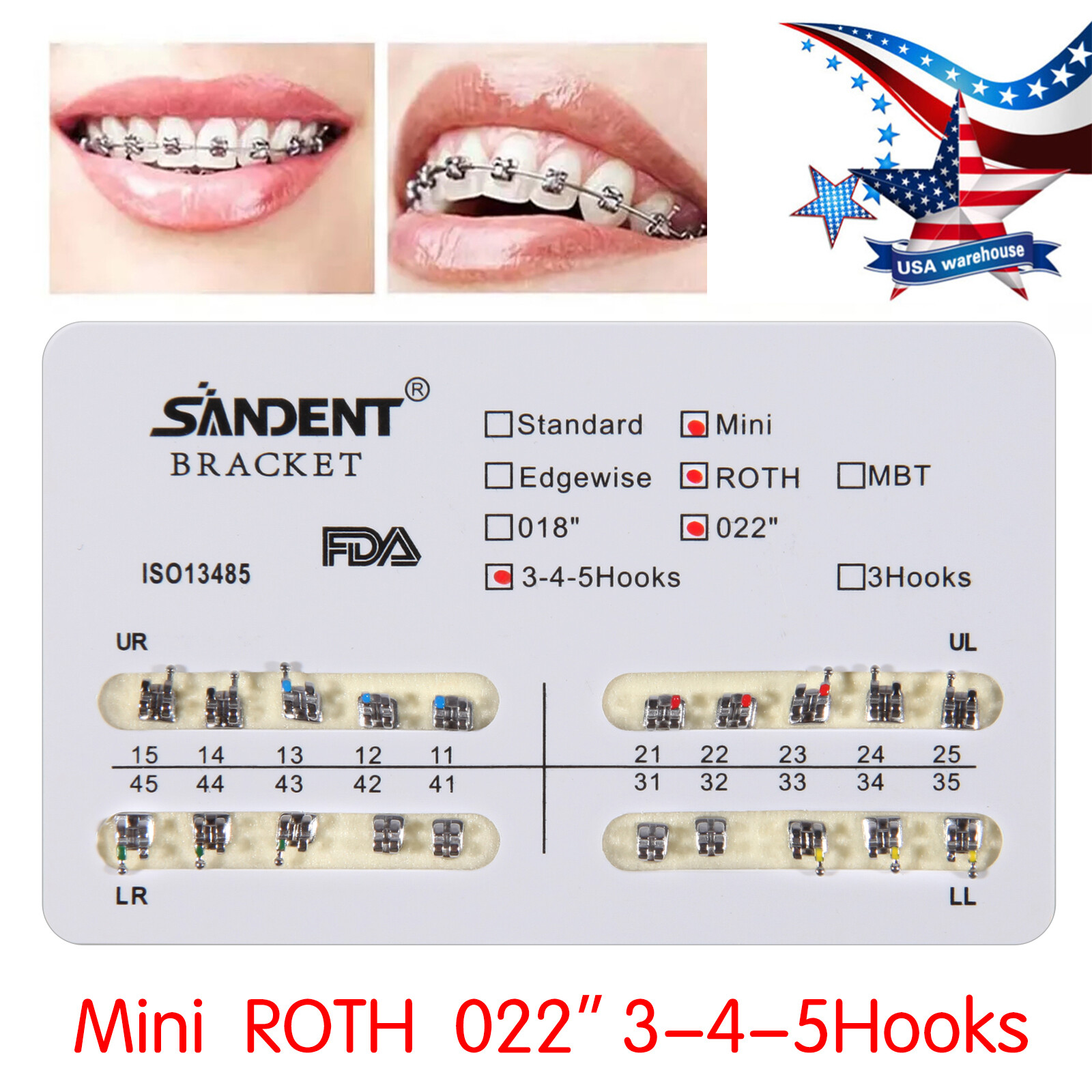 10 Packs Dental Orthodontic Braces Brackets Mini Roth 022″Slot 345 Hooks 200pcs