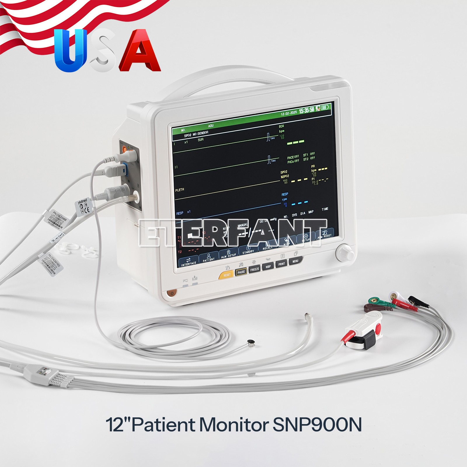 12″ Patient Monitor ICU CCU Vital Sign For Hospital ECG NIBP RESP TEMP SPO2 PR