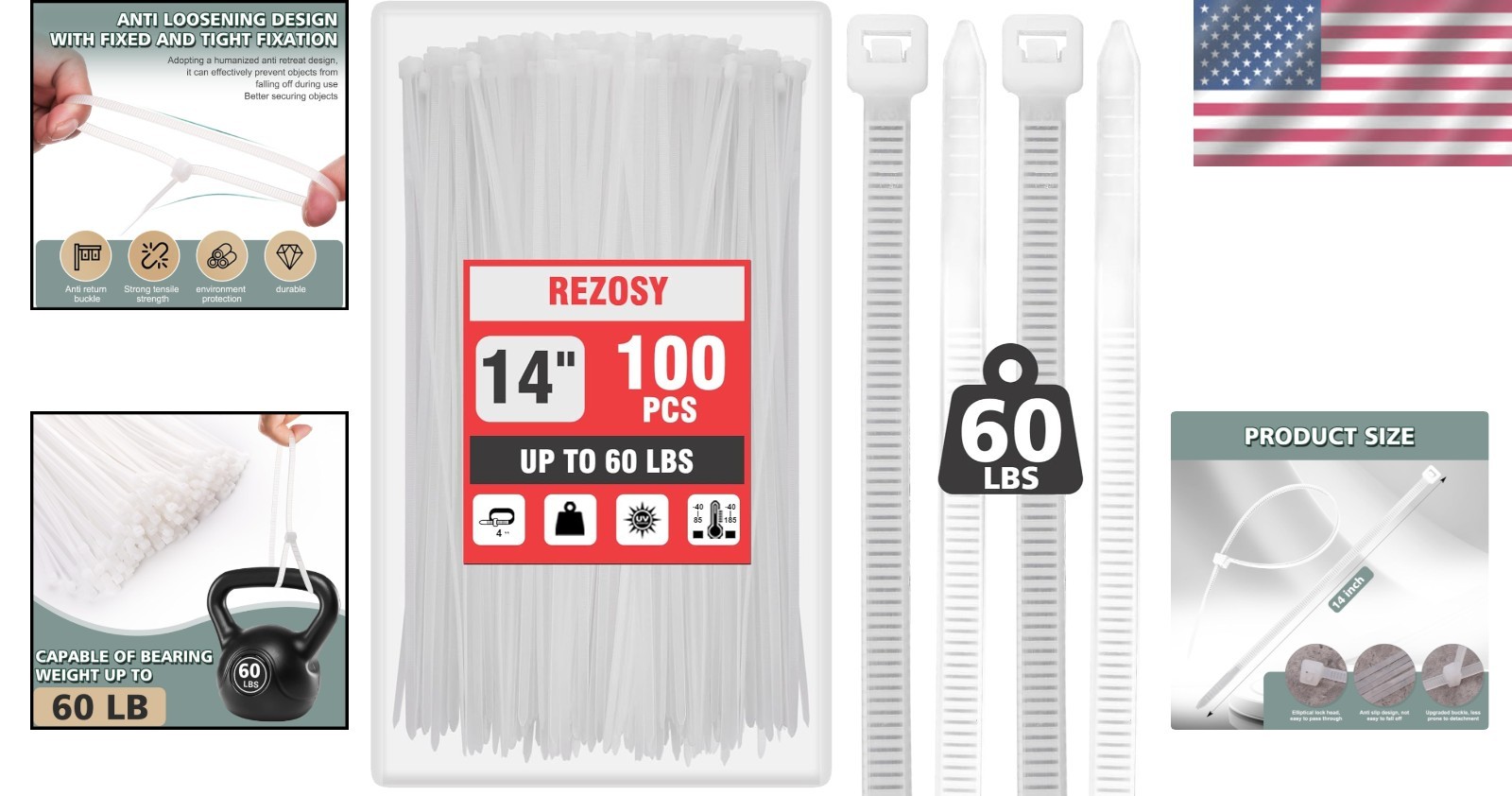 14 Inch Heavy Duty UV Resistant Nylon Cable Ties – 100 Pack for Secure Bundling