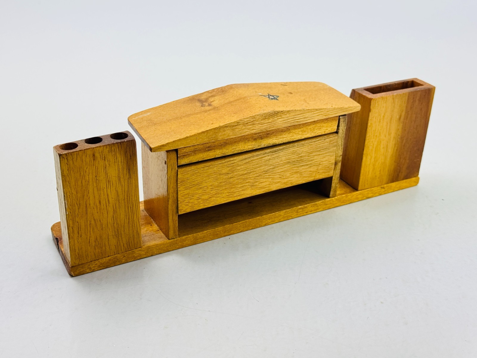 Vintage Philippines Date Day Month Wood Desk Desktop Calendar Pencil Pen Holder