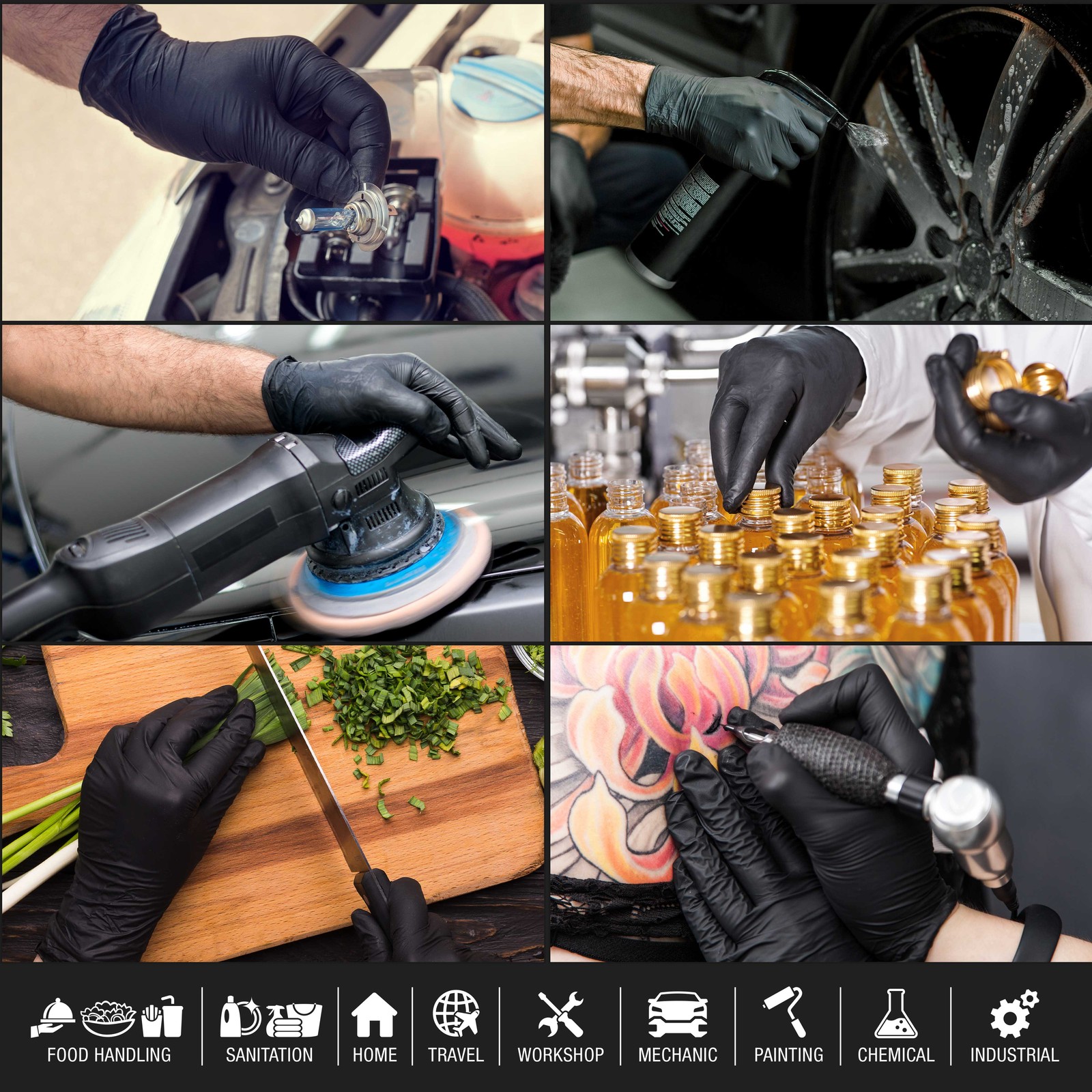 Dura-Gold HD Black Nitrile Disposable Gloves, Box of 100, Size X-Large, 6 Mil