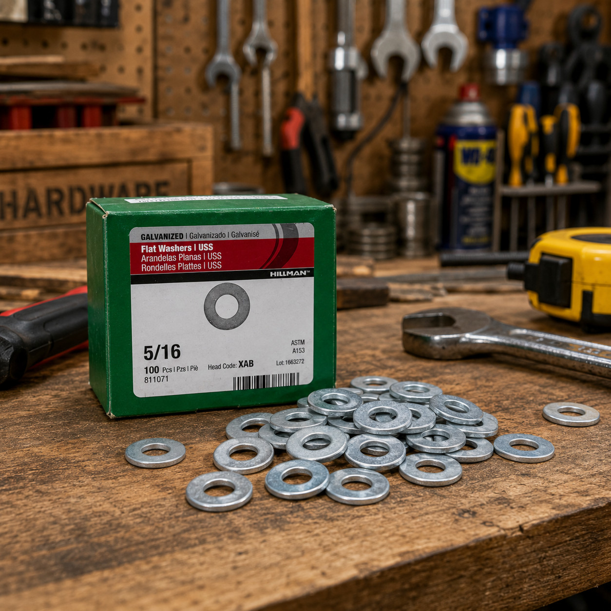 Hillman 5/16 in USS Flat Washers Galvanized Steel ASTM A153 100 Pieces
