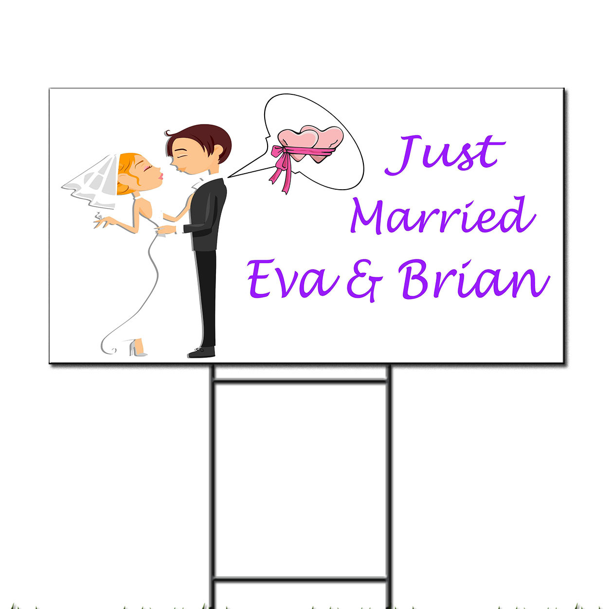 Wedding Marriage Just Married Hearts Custom Plastic Yard Sign /FREE Stakes