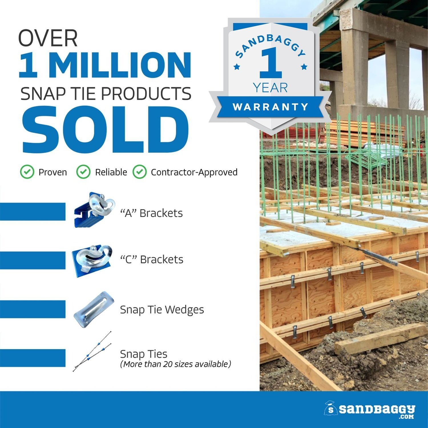 Sandbaggy 16″ x 4 ¾” Standard Snap Ties For Concrete Forms (Short End)