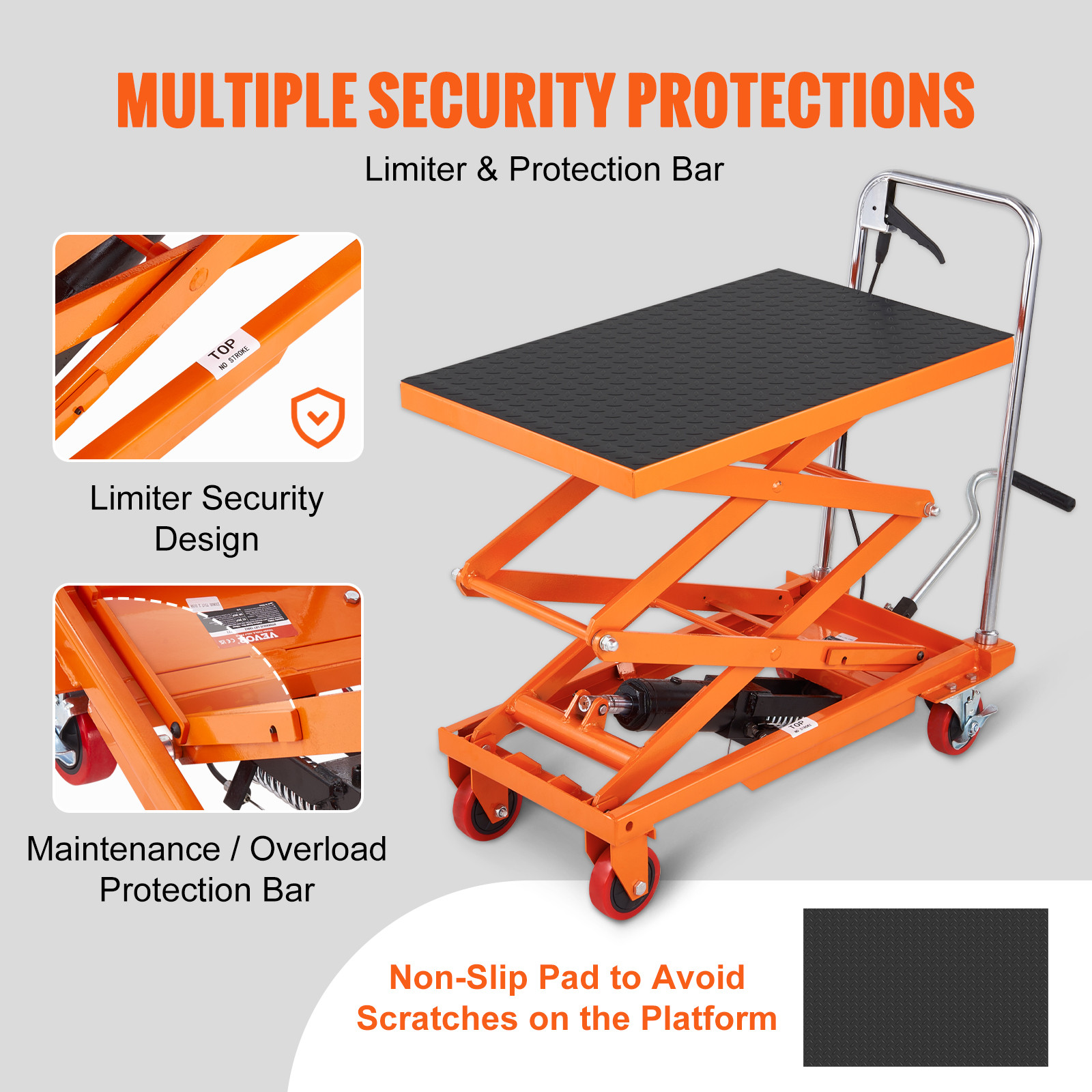 VEVOR Hydraulic Lift Table Cart 330 lbs Manual Double Scissor Lift Table 50″