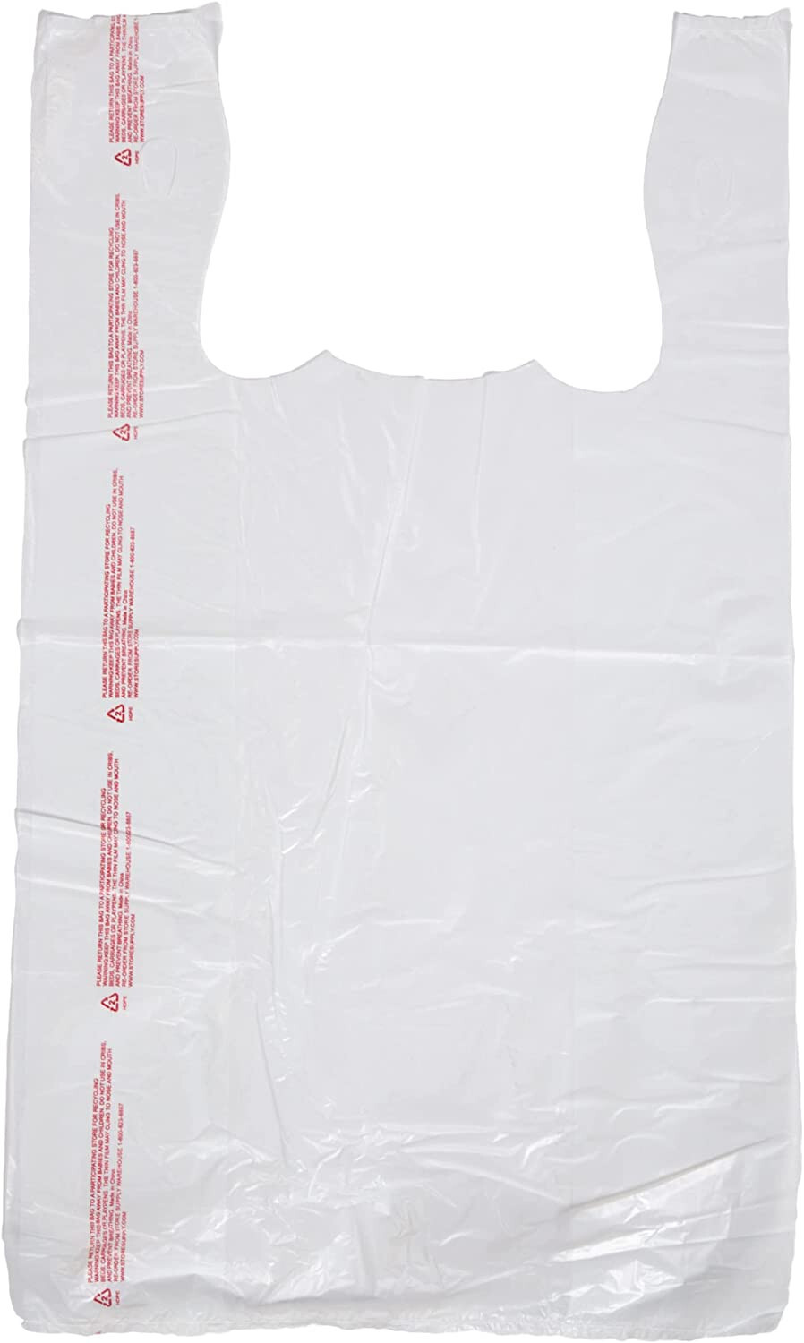 White Plastic Bags T-Shirt 1000 Retail Supermarket Grocery Handles 11 ½ x 6 x 21