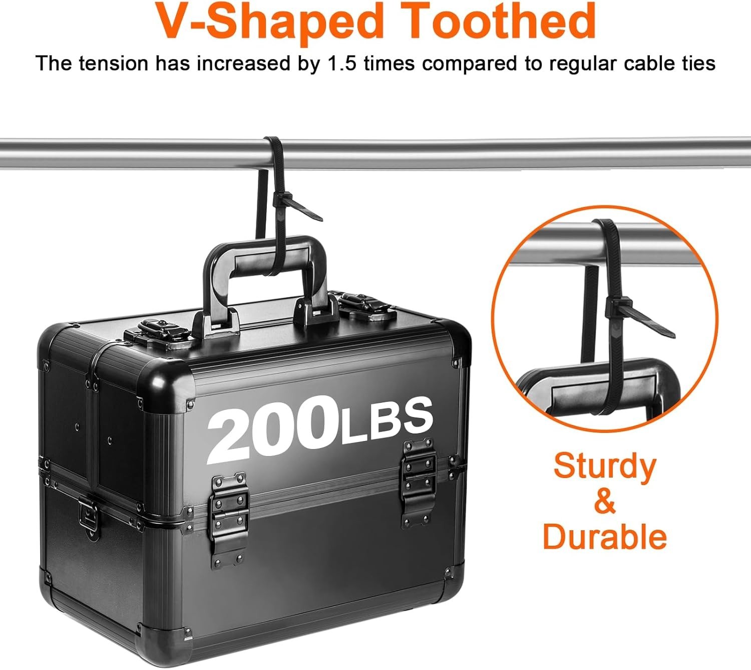 Zip Ties Heavy Duty 12 inch，V-Shaped Toothed Double Sided With 200 LBS Black