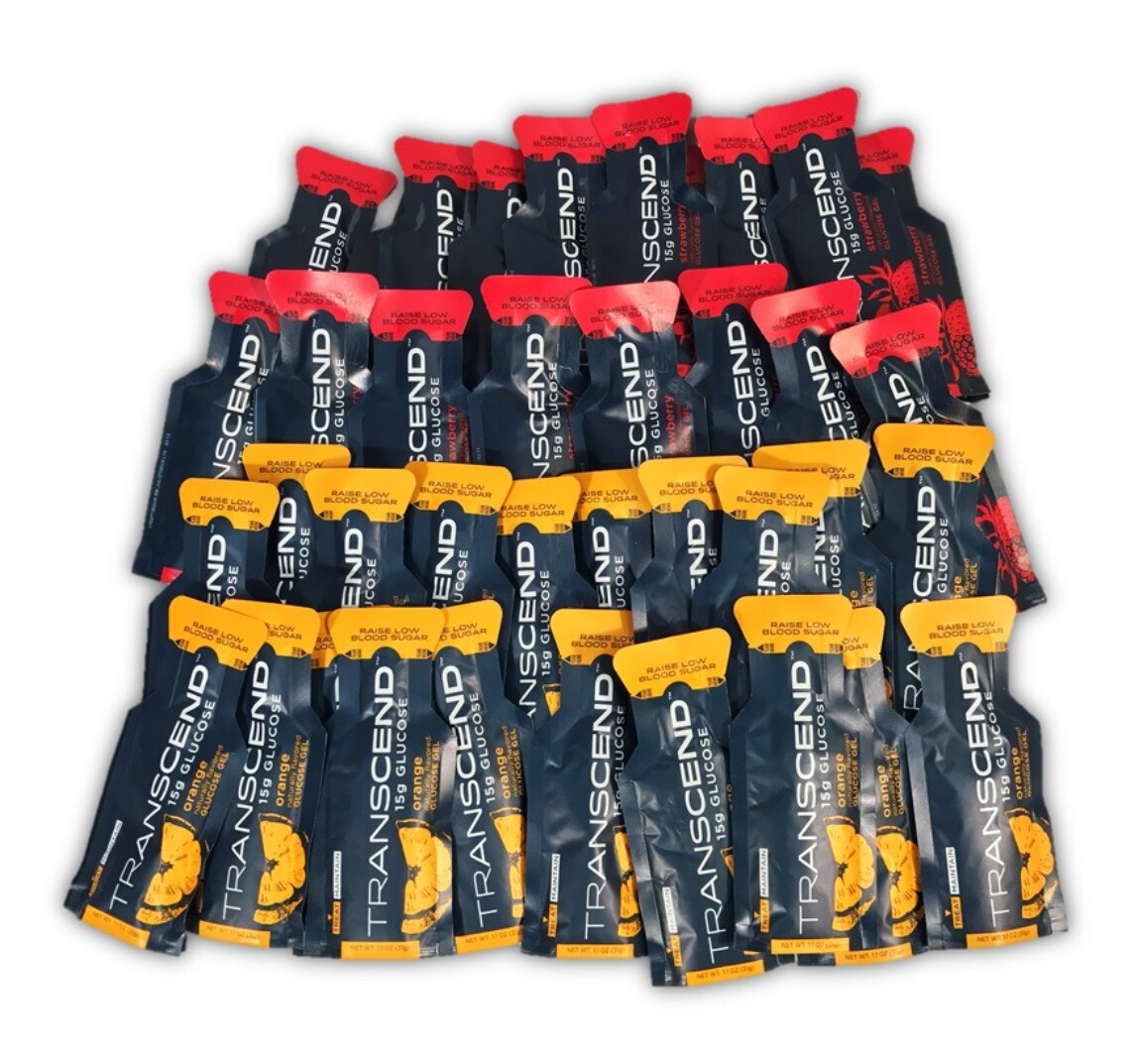 Transcend Glucose Energy Gels for Diabetes – Mixed Flavors, Orange & Strawberry