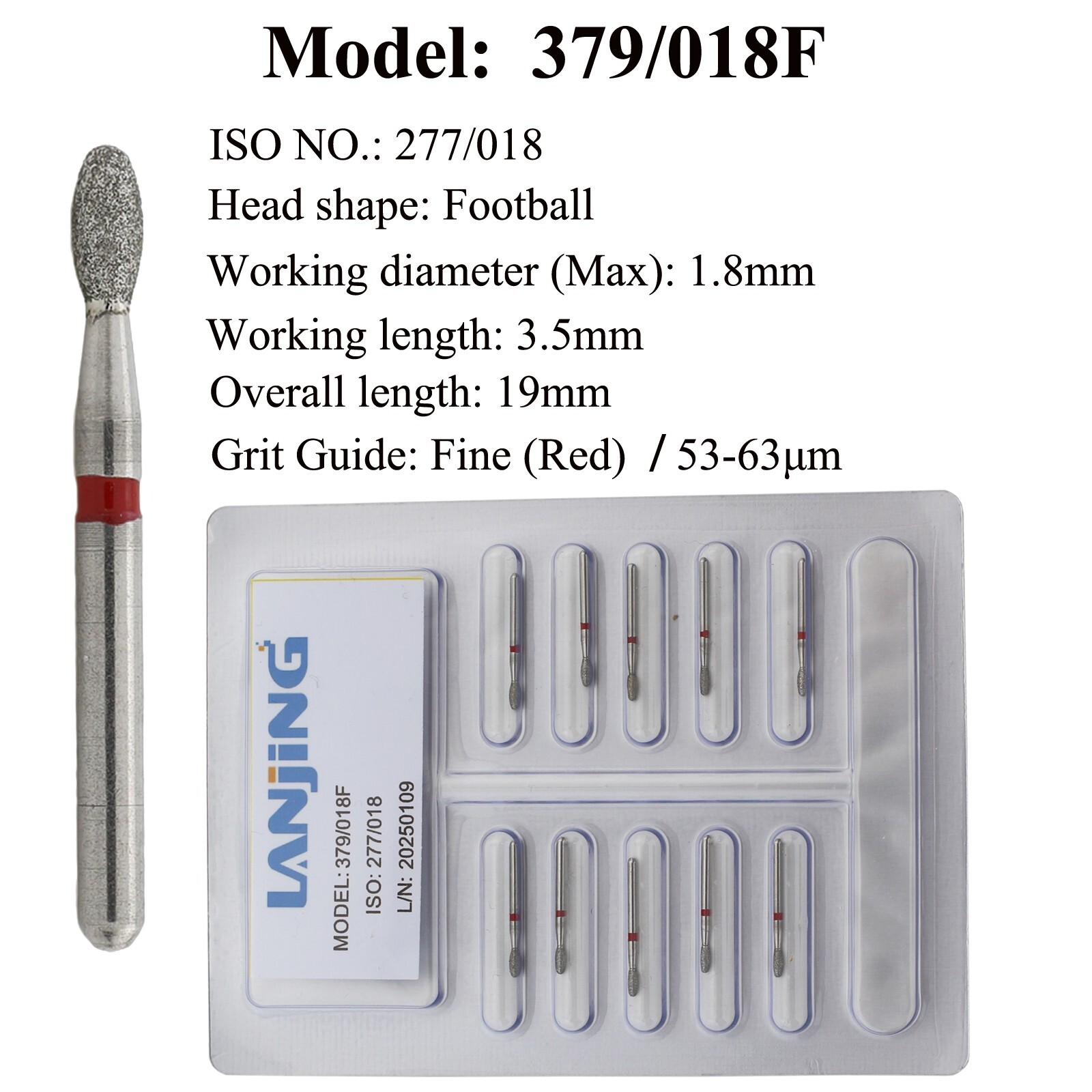 Dental Diamond Bur Football Egg 368/023F 379/023XF Super Fine Coarse FG Burs