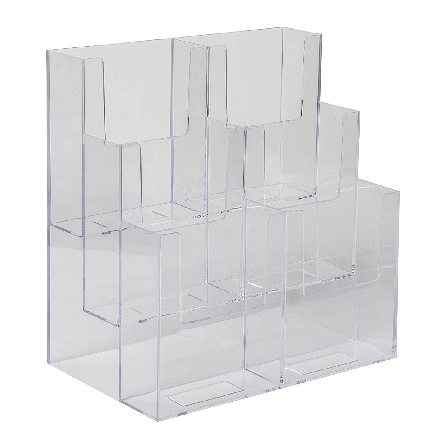 Dazzling Displays Acrylic Stand 3 Tier, 6 Pocket Fits 4 by 9 Material, Clear