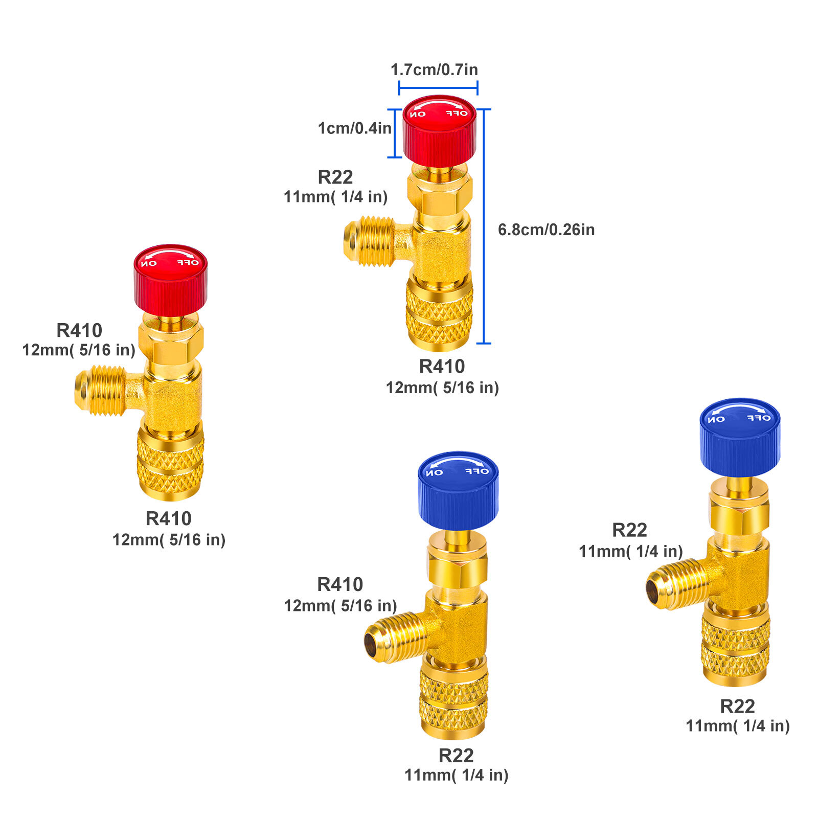 4pcs Air Conditioning Refrigerant Charging Valve, Safety Adapter for R22 R410A
