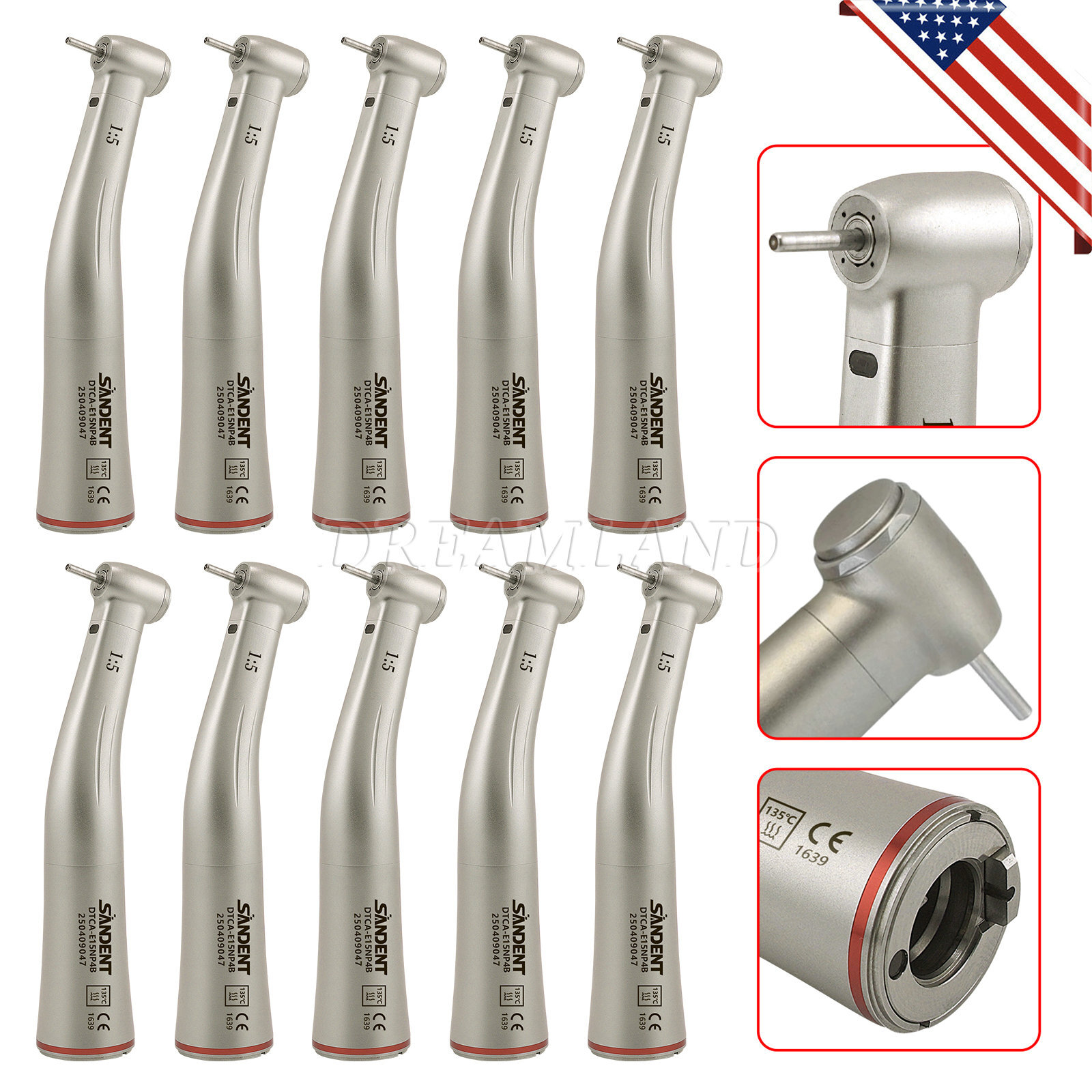 Dental 1:5 LED Low Speed Handpiece Fiber Optic Internal 4 Spray E-Type DTA