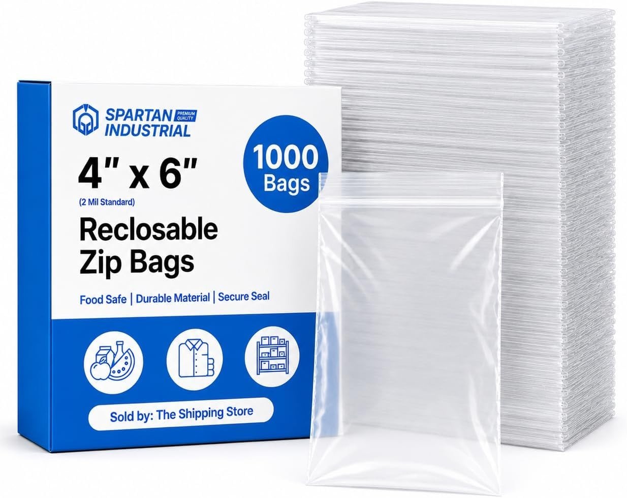4” X 6” 1000 Count 2 Mil Clear Reclosable Zip Plastic Poly Bags with Resealab…