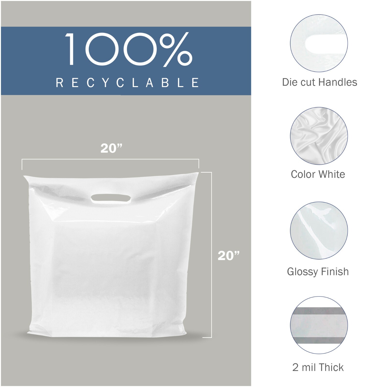 100 Pack 20″ x 20″ with 2 mil Thick Extra Large White Merchandise Plastic Bags